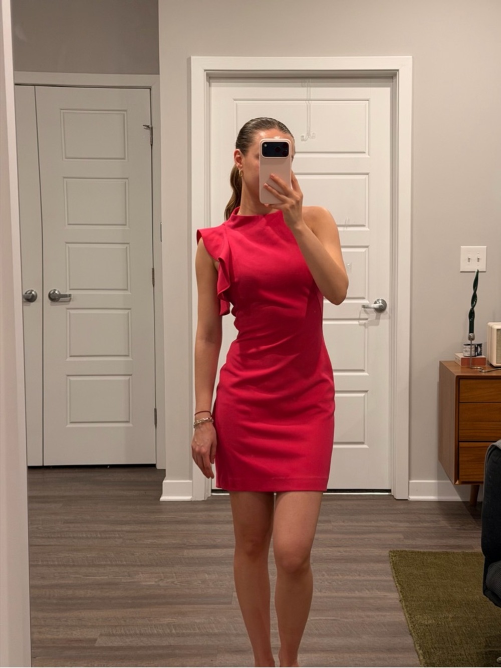Black Halo Pabla Mini Dress Pink Asymmetrical Ruffle Cocktail XS 0 Designer - Picture 11 of 11